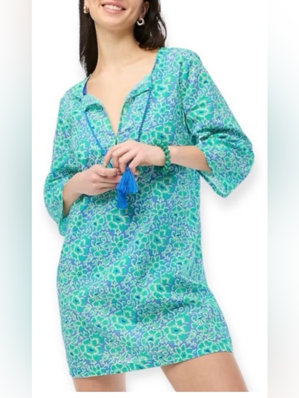 NWT J. Crew Beach Cover-Up Organic Cotton Tunic Brilliant Ocean Bright Seafoam